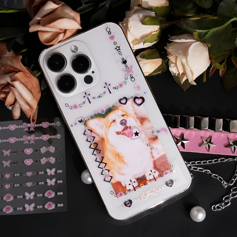 Journamm 미학 프레임 장식 스티커, DIY 컷 콜라주 스크랩북 재료, 방수 애완 동물 스티커 문구, 팩당 3 개