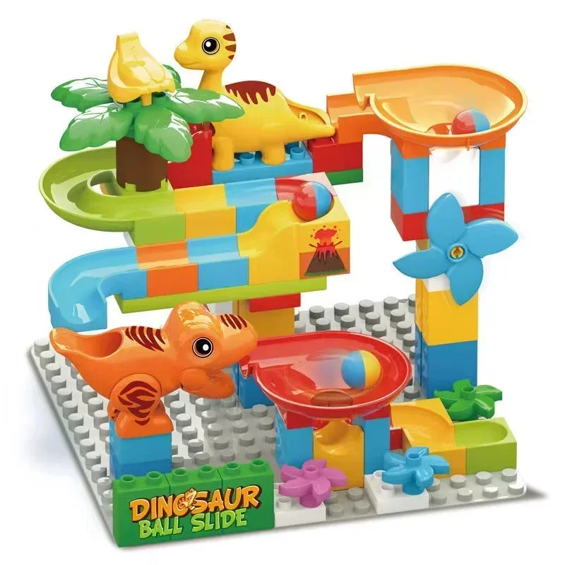 큰 빌딩 블록 대리석 레이스 실행 미로 게임 호환 대형 벽돌 러닝 볼 슈트 트랙 쥬라기 키즈 교육 완구