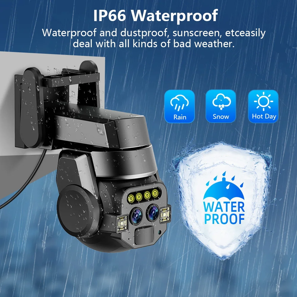 야외 AI 지능형 와이파이 듀얼 렌즈, 고화질 컬러 야간 투시경 모니터링 카메라, IP66 방수, 10x 줌, 6MP