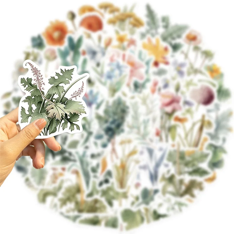 신선한 수채화 꽃 PVC 스티커, 미적 다채로운 장식, 스크랩북 문구, 어린이 학교 용품, 10 개, 30 개, 50 개