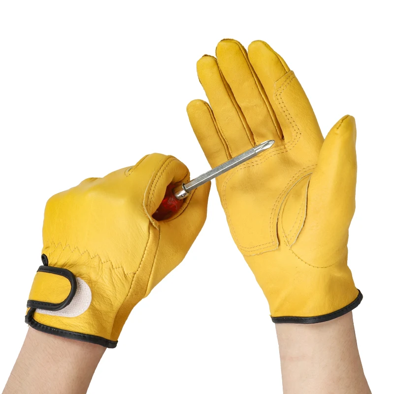 QIANGLEAF 소가죽 암벽 등반 스포츠 안전 보호 가죽 장갑, 운전 연삭 용접 다목적 작업 장갑 527NP