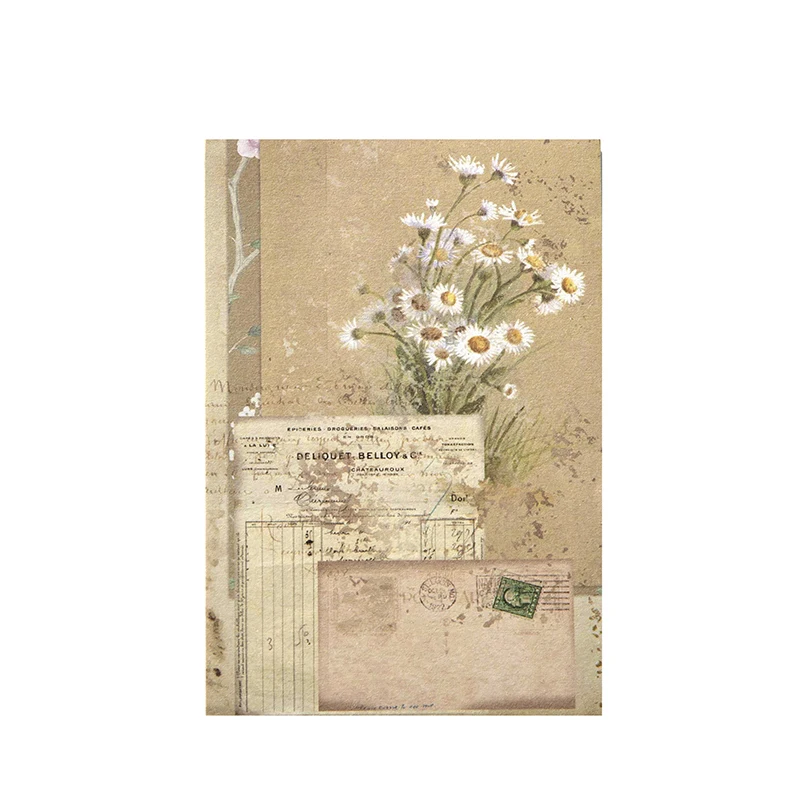 Yoofun-레트로 장식 재료 종이 책, 빈티지 장미 글자 꽃 종이 저널 유제품 공예 만들기 100 매