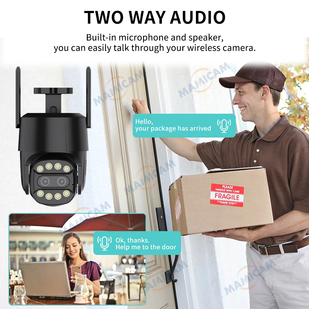 야외용 듀얼 렌즈 감시 카메라, 자동 추적 Camhipro, 4K, 8MP, 와이파이, 4G 심카드, 4MP, HD, PTZ, CCTV 비디오, 3.6mm-8mm