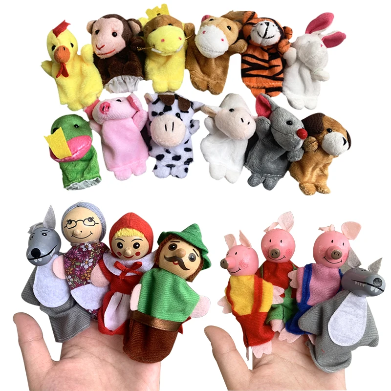 손가락 인형 세트 아기 10 pcs 동물 봉제 인형 손 만화 가족 손 인형극 헝겊 극장 교육 완구 어린이 선물 용품