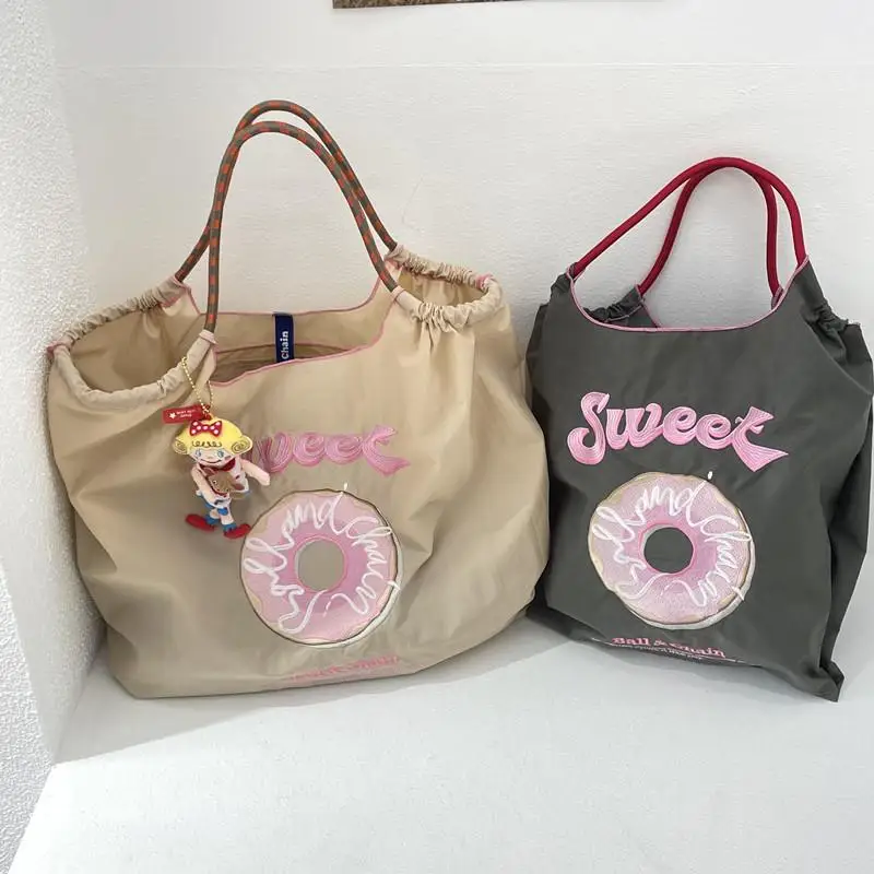 소녀용 카와이 볼 체인 캔버스 가방 핸드백, 쇼핑 옥스포드 가방, 숄더 나일론 가방, 자수 가방, 소녀 선물, 대용량