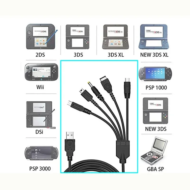 USB 게임 충전기 코드 와이어, 닌텐도 3DS XL NDS 라이트, NDSI LL Wii U GBA PSP용, 1.2M 케이블 고속 충전, 5 in 1