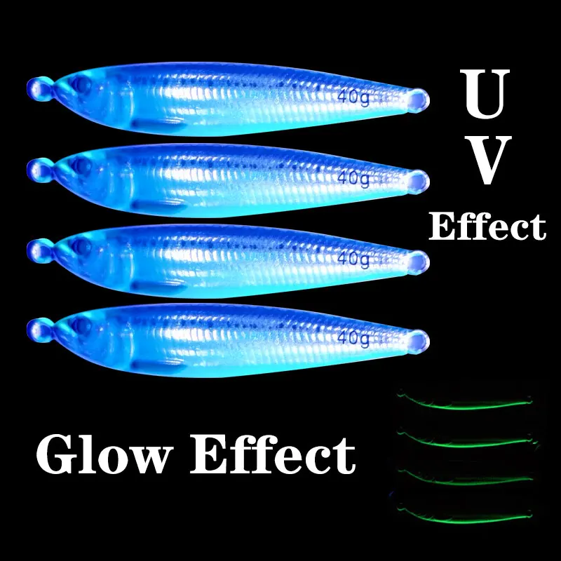 AS 슬로우 JIG 루어 낚시 UV 글로우 지그, 3D 프린트 낙하 앵글러, 금속 하드 미끼, 싱킹 지깅 페스카 미끼, 40g, 60g, 80g