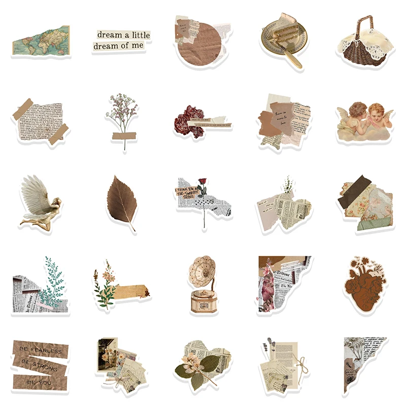 10/30/52PCS 빈티지 콜라주 PVC 낙서 스티커 미적 컬러 장식 스크랩북 DIY 어린이 전화 편지지 공급