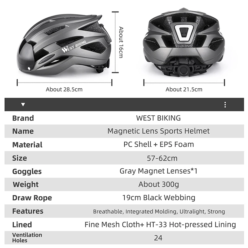 WEST BIKING 남녀공용 사이클링 헬멧, 미등 고글 장착, 도로 MTB 자전거 헬멧, 선 바이저 렌즈, 전자 자전거 오토바이 헬멧