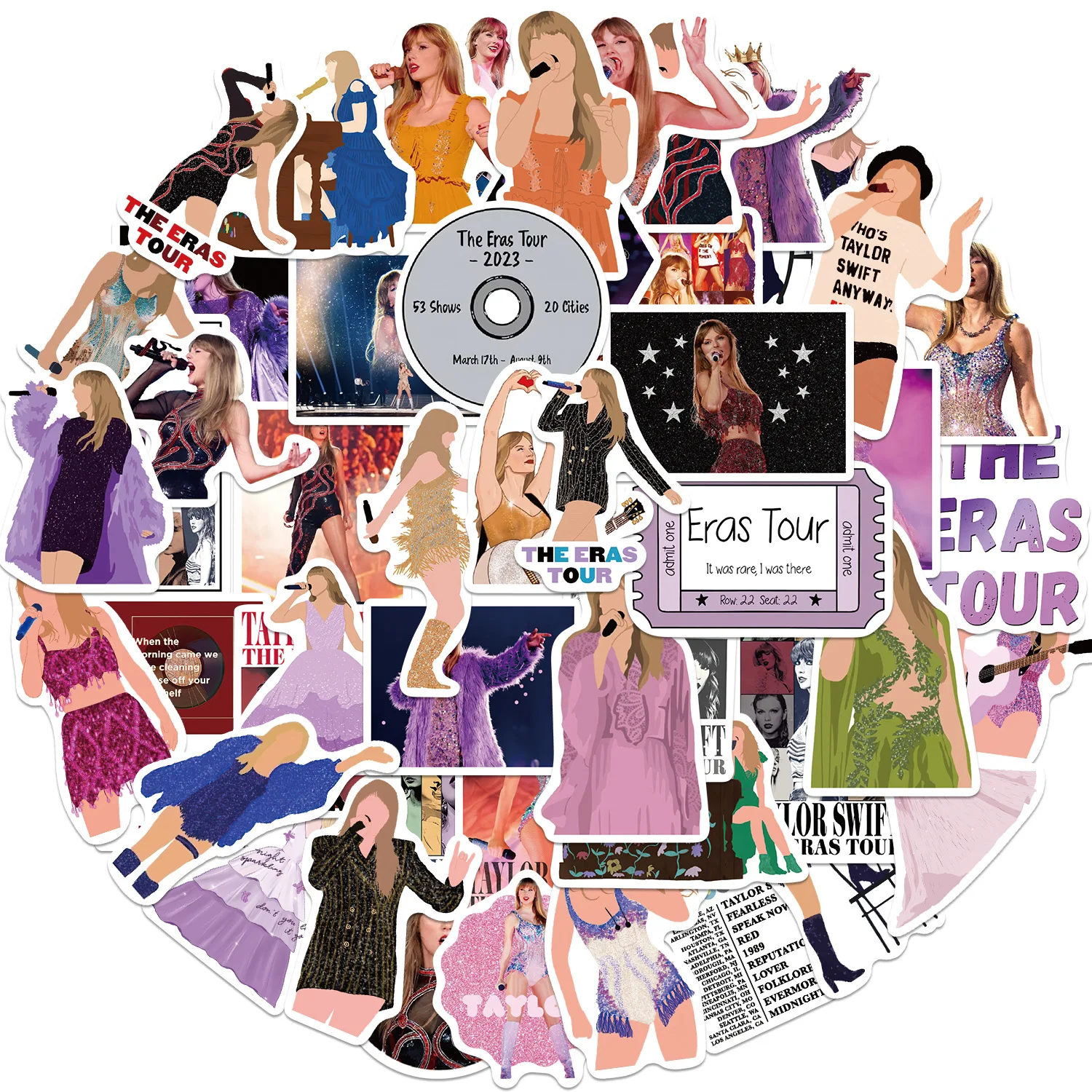 테일러 스위프트 콘서트 방수 그래피티 스티커, 미적 장식 러기지 컵, 노트북 전화 스크랩북 스티커, 10 개, 30 개, 50 개