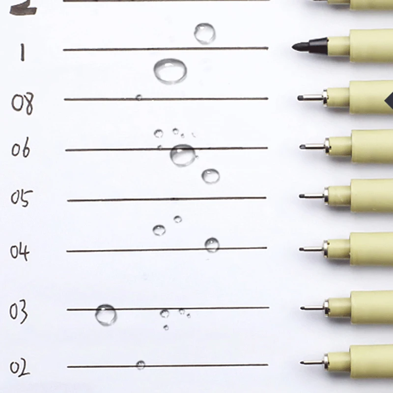 안료 라이너 마이크론 펜 세트 바늘 드로잉 펜, 로트 005 01 02 03 04 05 08 1.0 브러시 아트 마커 파인 라이너 스케치 펜