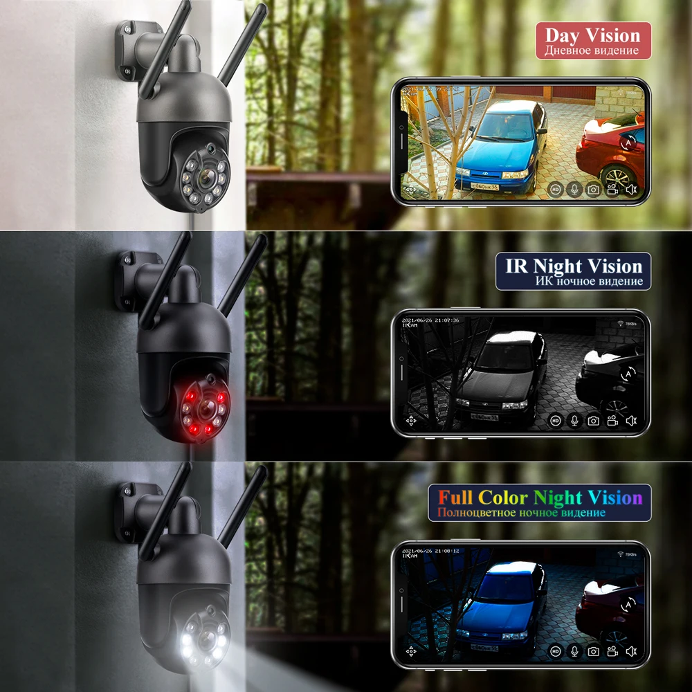 Techage 야외용 무선 보안 PTZ 카메라, 3MP 4K 와이파이 IP 카메라, 인간 감지 양방향 대화, 다채로운 AI 야간 투시경