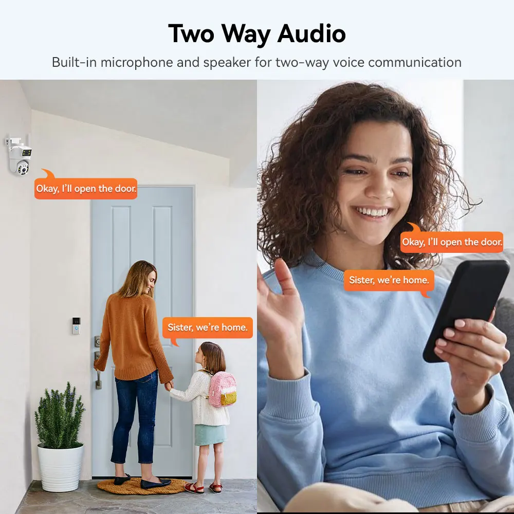 듀얼 렌즈 와이파이 PTZ 카메라, 스마트 홈, 나이트 비전, 듀얼 스크린, 야외 보안 보호 CCTV IP 카메라, V380 프로 앱, 8MP, 4K, 6MP