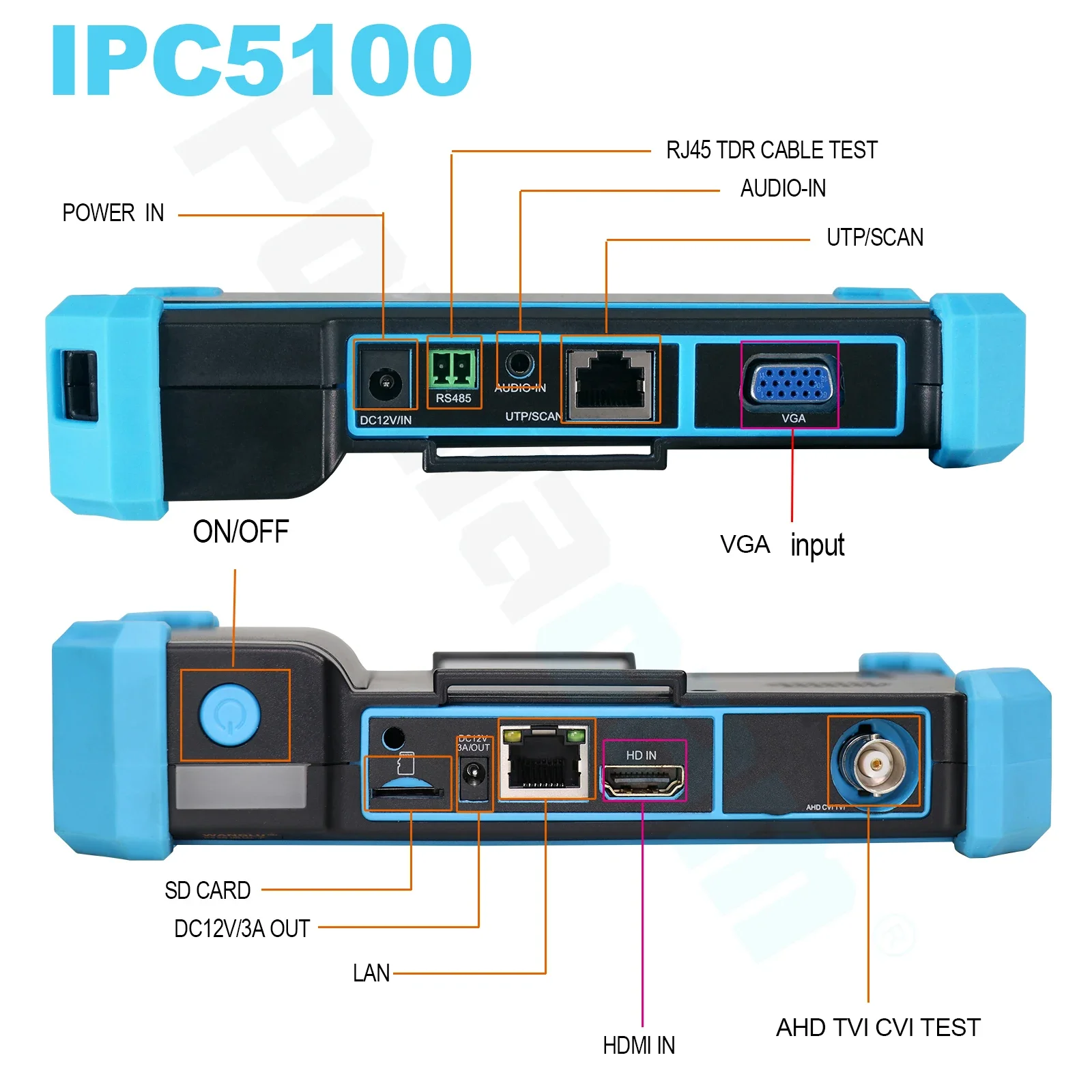 Cctv 테스터 IPC-5200 플러스 풀 8MP IP CVI TVI AHD SDI 아날로그 6 인 1 Hd 테스터 모니터, Vga 및 4k HDMI 입력 케이블 트레이서 전원 입력