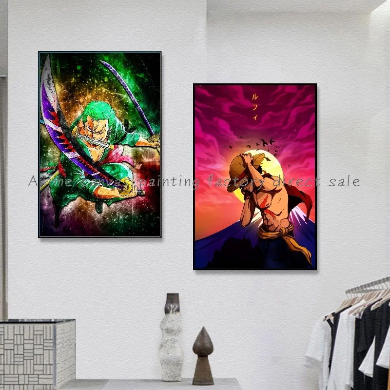 일본 반다이 레트로 애니메이션 주변, 원피스 루피 아트 캔버스 페인팅 포스터 인쇄 벽화, 집 벽 미적 방 장식
