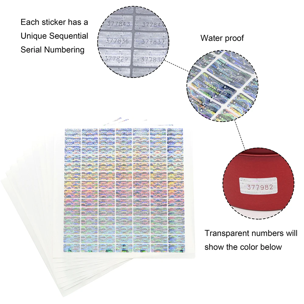 홀로그램 변조 방지 스티커, 보이드 보증 보안 라벨, 고유 일련 번호, 맞춤형 로고, 20x10mm, 2000 개