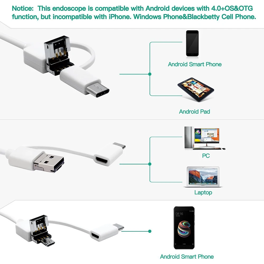 귀 청소 내시경 USB 비주얼 이어 스푼, 5.5mm 0.3MP 미니 카메라, 안드로이드 PC 귀이개, 검이경 보어스코프 도구, 건강 관리