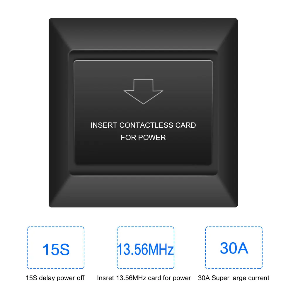 블랙 호텔 카드 스위치, 13.56MHz mifare s50 f08 14443a 180 ~ 250V 30A 삽입 카드, 전원 RFID 카드 호텔 스위치, 신제품