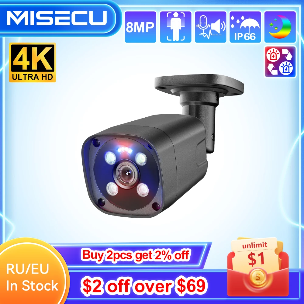 MISECU UHD 4K POE 보안 IP 카메라, 야외 인간 감지, 8MP 스마트 알람 감시 보호 카메라, 컬러 야간 투시경 캠 title=MISECU UHD 4K POE 보안 IP 카메라, 야외 인간 감지, 8MP 스마트 알람 감시 보호 카메라, 컬러 야간 투시경 캠 