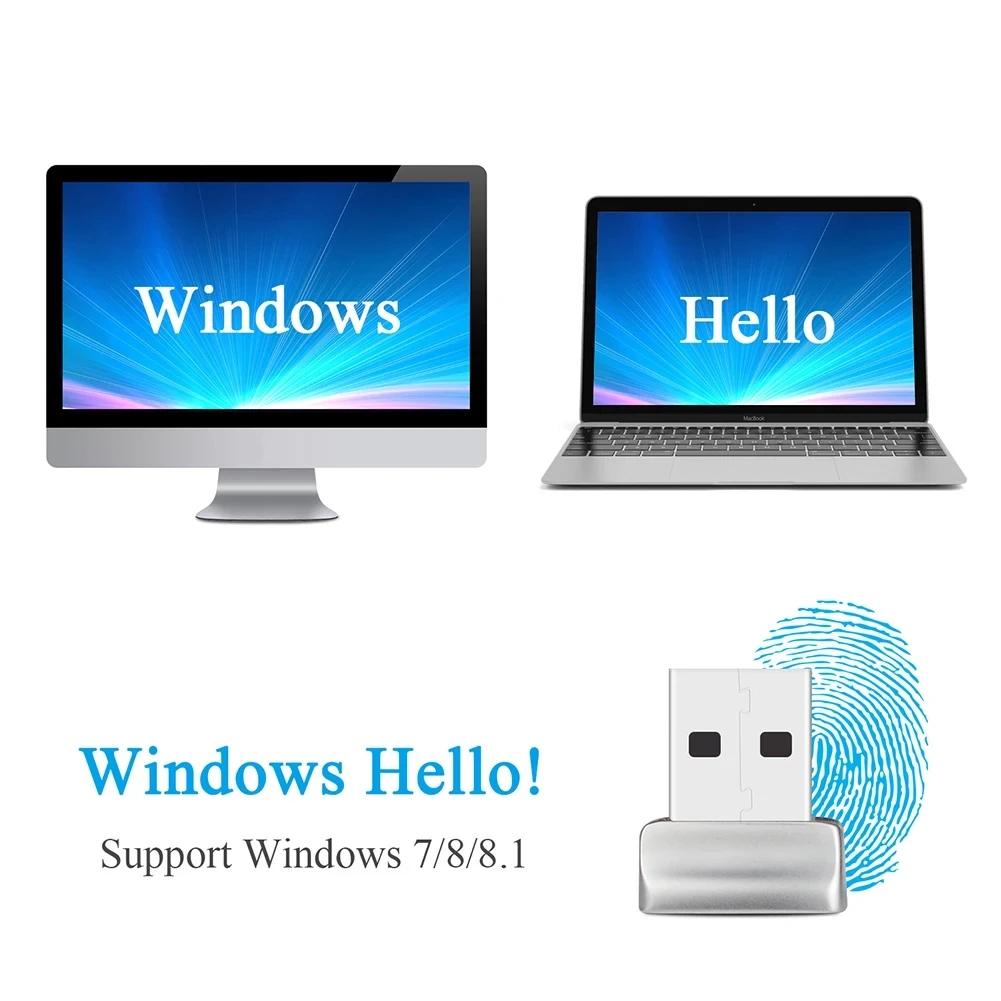 암호 없는 로그인 및 로그인 잠금 해제 모듈, USB 지문 판독기, Windows 7 8 10 11 Hello PC 노트북 잠금 생체 스캐너