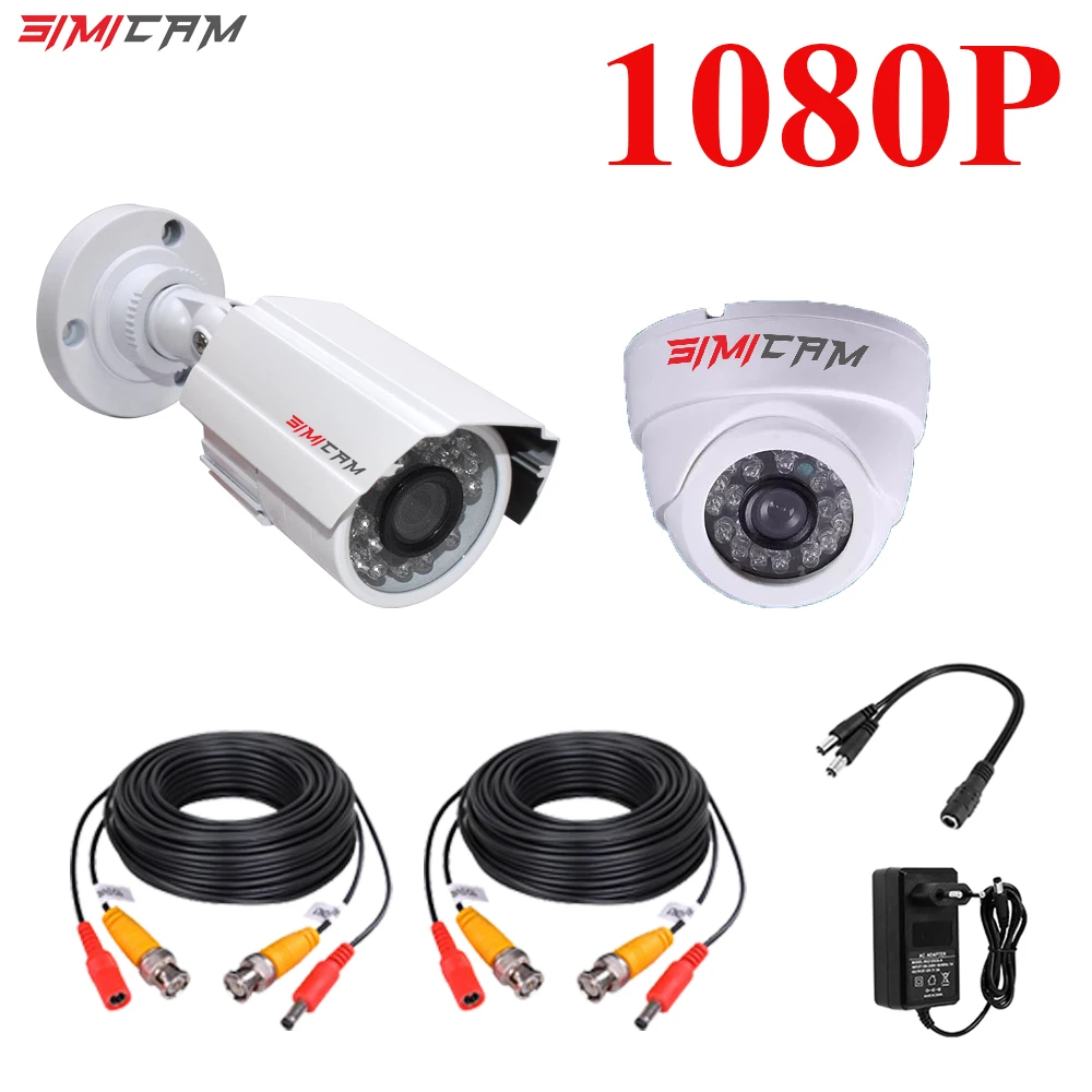 SIMICA1080P AHD 보안 카메라 2PCS2MP/5MP 총알 키트 야외 비바람에 견디는 하우징 66ft 슈퍼 나이트 비전 IR CCTV 비디오 카메라