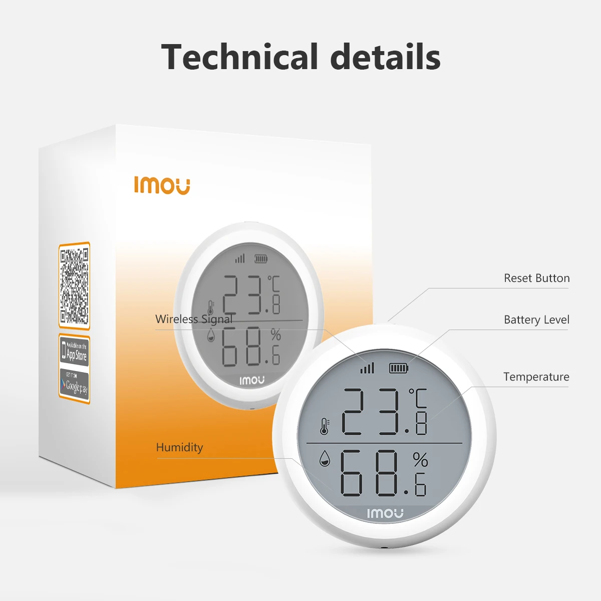 IMOU 와이파이 스마트 지그비 3.0, 온도 및 습도 센서, LCD 화면 이력 레코드, 스마트 홈 보안 리모컨