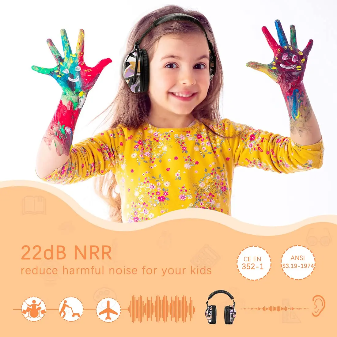 어린이 청력 보호 안전 귀마개 조정 가능한 소음 감소 낙서 귀마개, 유아 어린이를 위한 귀 보호 기능
