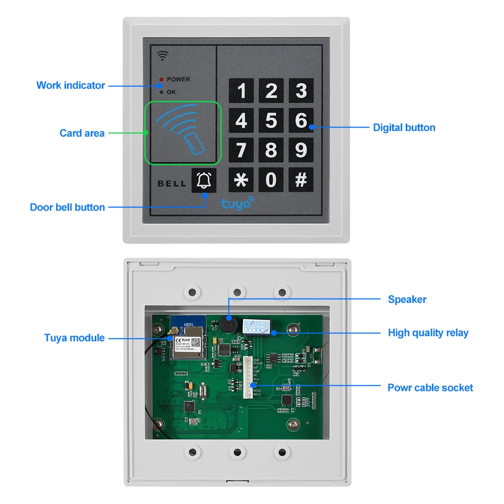 Tuya 와이파이 액세스 제어 키패드, 독립형 액세스 컨트롤러, 카드 리더, WG26 스마트 앱 문짝 오프너, 키리스 비밀번호 잠금, 125KHz