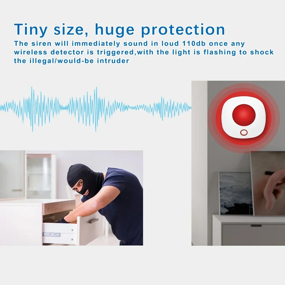 ZONAN SN11 Tuya Wifi 빛 사이렌 경보 100dB 확성기 4G Gsm 경보망을위한 실내 무선 433MHz 스트로브 사이렌 안전