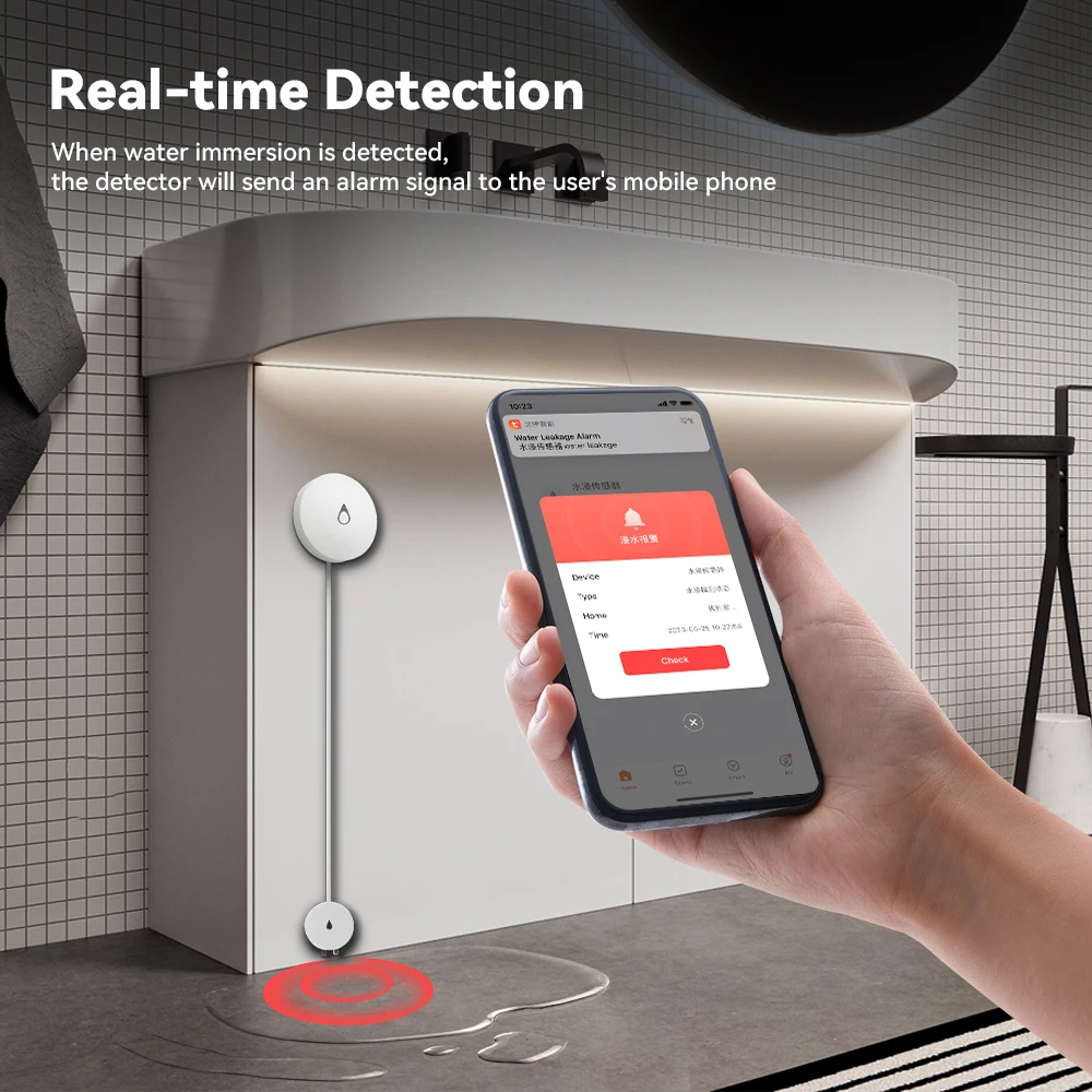 IAlarm Zigbee 누수 센서 원격 모니터, 투야 방수 누수 감지기, 넘침 경고, 스마트 홈