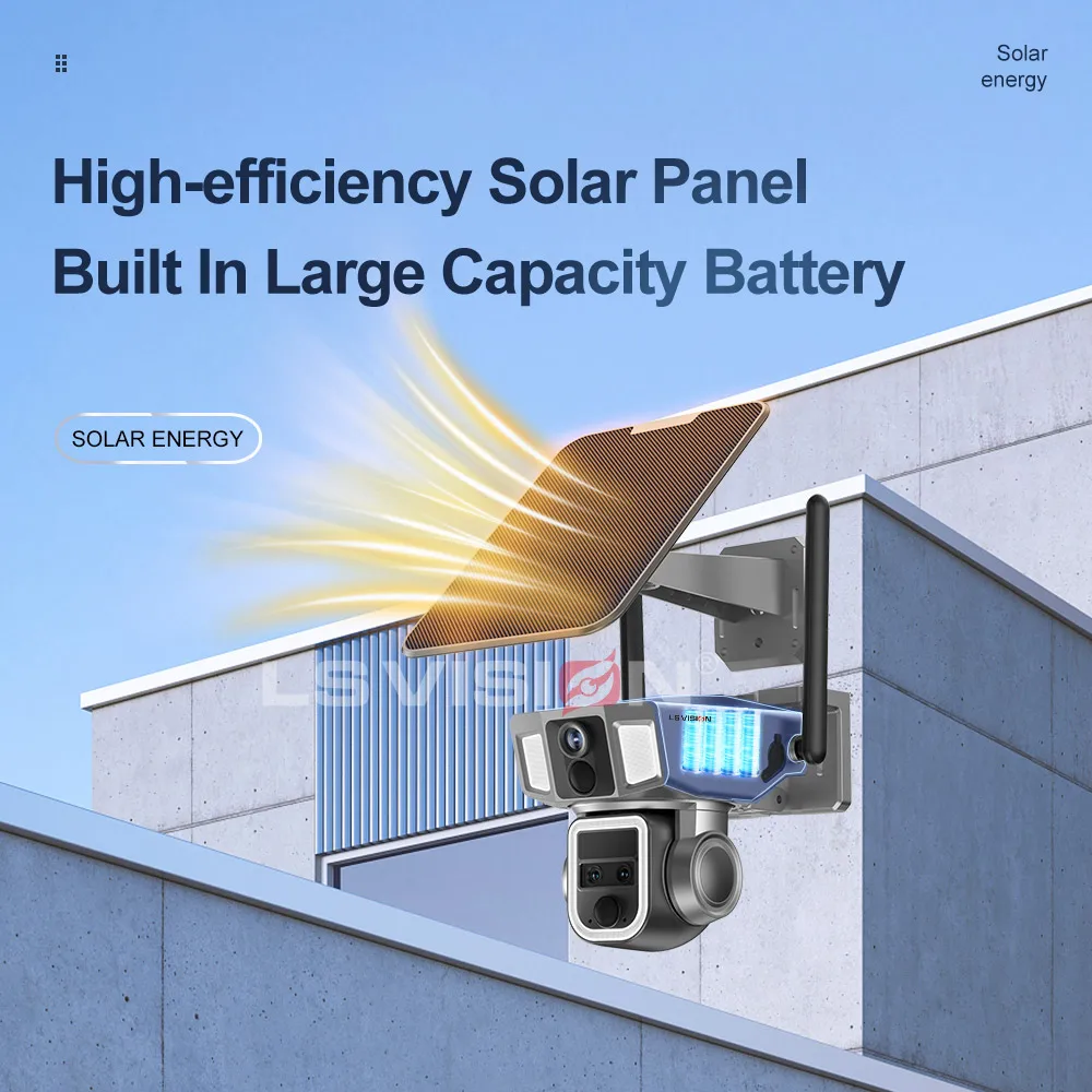 LS VISION 4G 및 WIFI 태양광 보안 카메라, 야외 10X 줌 듀얼 렌즈 스크린, 무선 카메라, 4K/12MP PTZ 캠, 사람 추적 CCTV