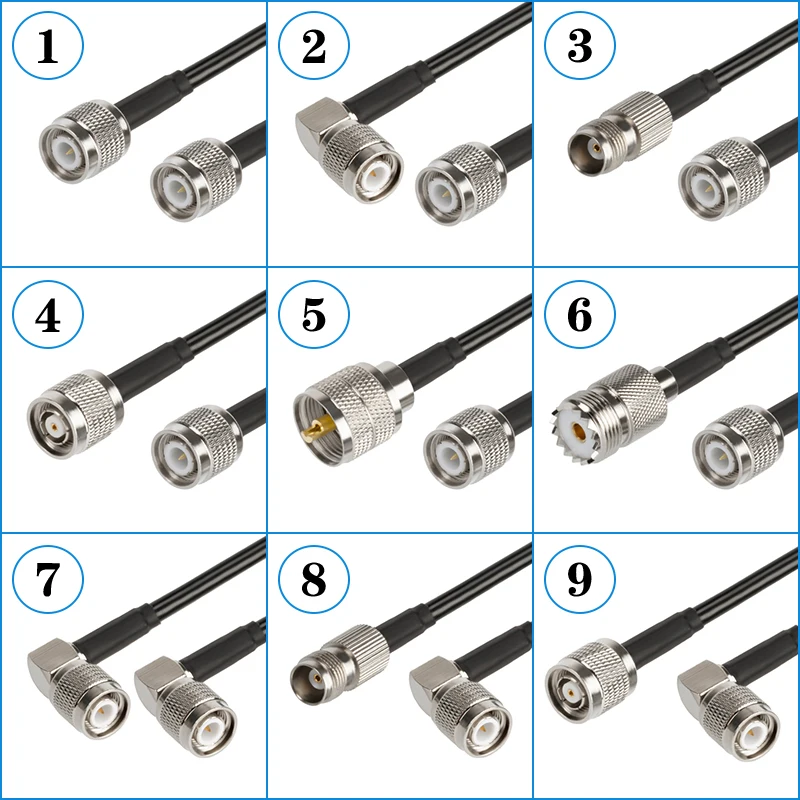 TNC 수-UHF 수 암 커넥터 동축 케이블, 피그테일 동축 케이블, UHF-TNC-UHF 수 케이블 라인, RG58, 0.3m-30m