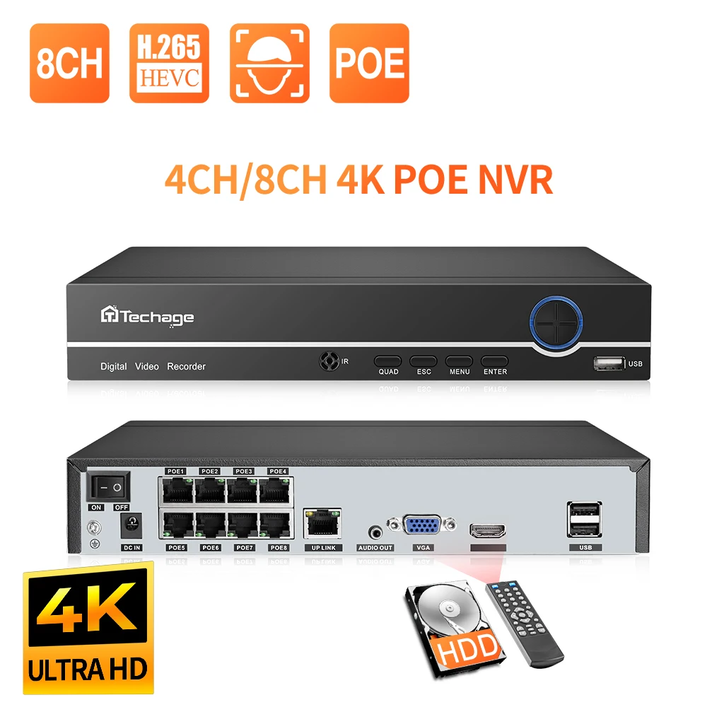 Techage PoE NVR 보안 감시 시스템용 야외 양방향 오디오 카메라, 비디오 인코딩, H.265, 5MP, 8MP