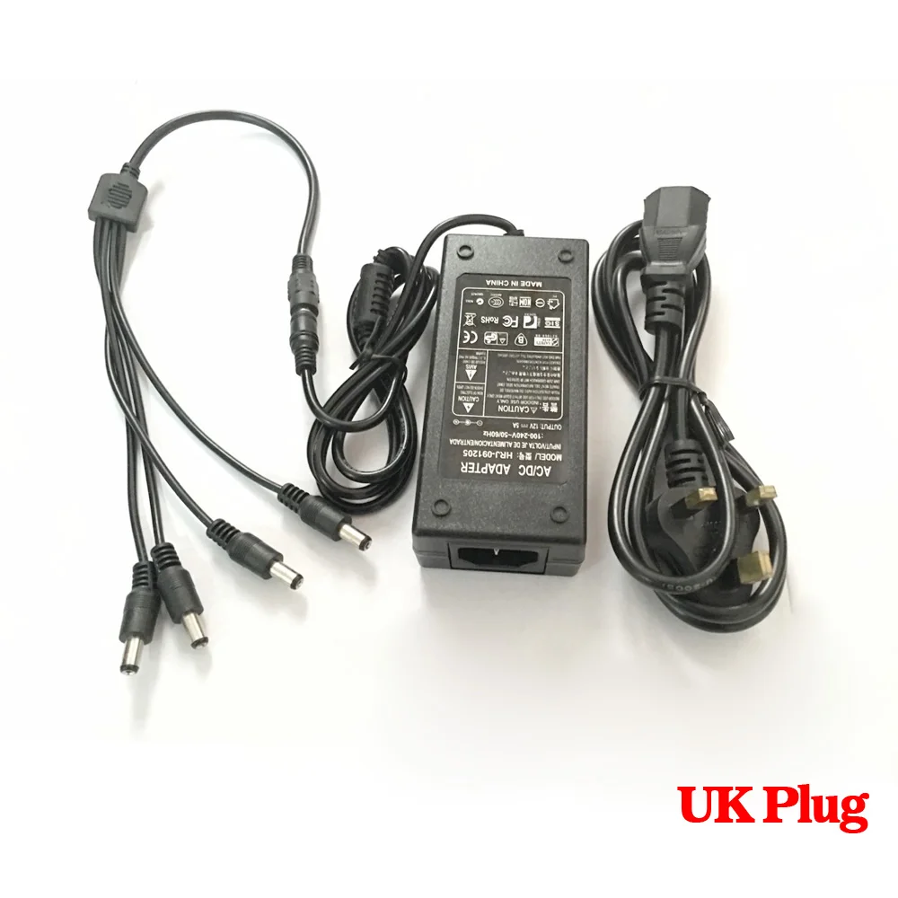 DC 12V 5a 4 포트 CCTV 카메라 AC 어댑터 전원 공급 장치 상자 CCTV 비디오 카메라, UK AU EU US 플러그 어댑터 충전기 야외 분배기