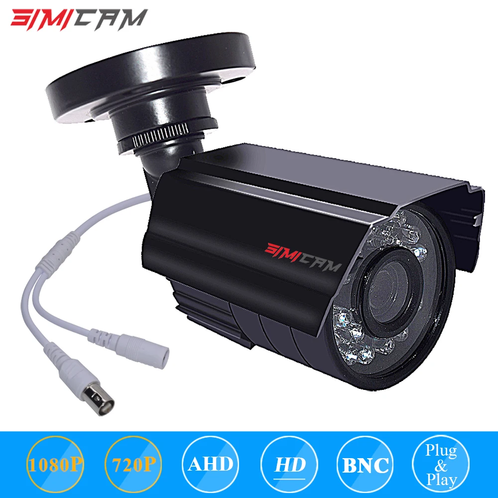 SIMICA1080P AHD 보안 카메라 2PCS2MP/5MP 총알 키트 야외 비바람에 견디는 하우징 66ft 슈퍼 나이트 비전 IR CCTV 비디오 카메라