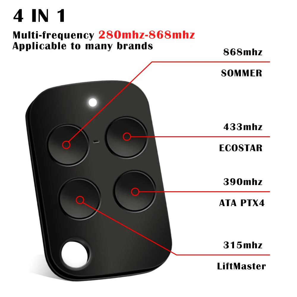 범용 다중 주파수 차고 문짝 리모컨 복사기, 롤링 코드 및 고정 코드용, 4 in 1, 280-868MHZ