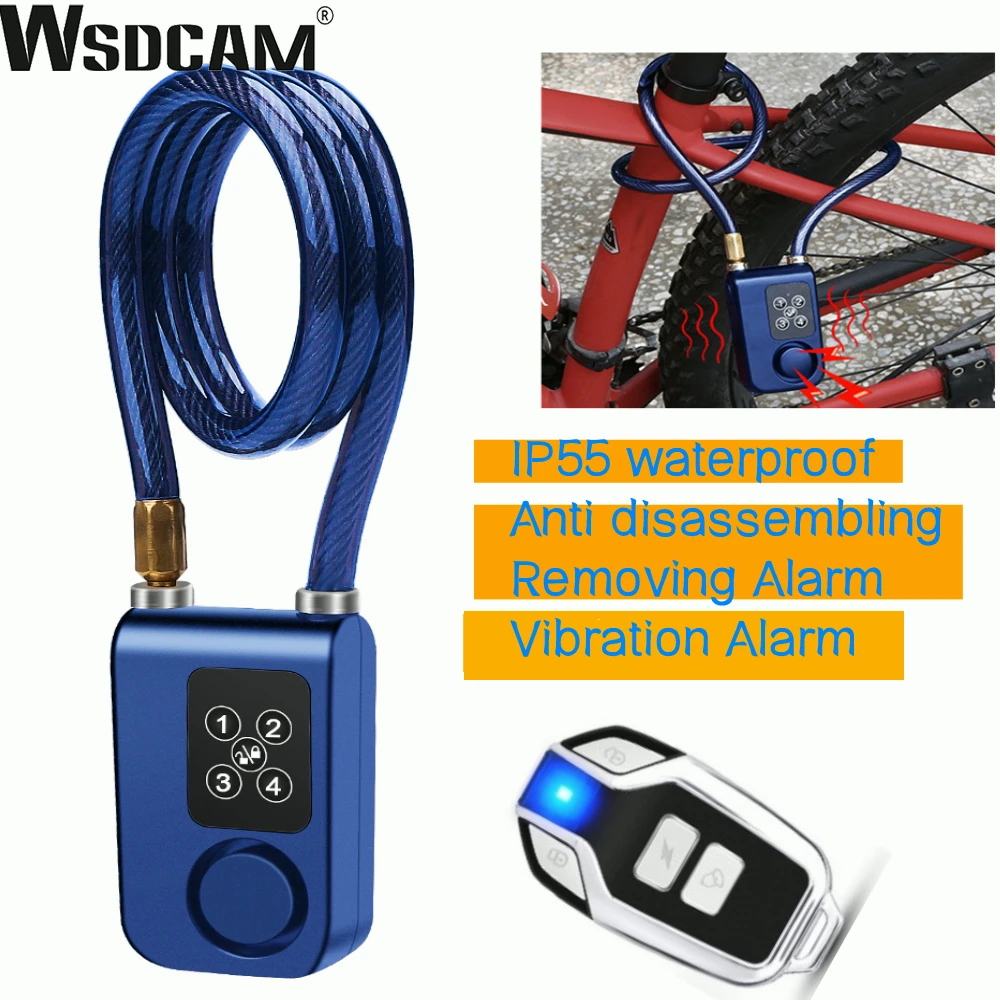 Wsdcam-4 자리 암호 잠금 도난 방지 스마트 자전거 자물쇠, 무선 원격 제어 자전거 사이클링 보안 알람 방수