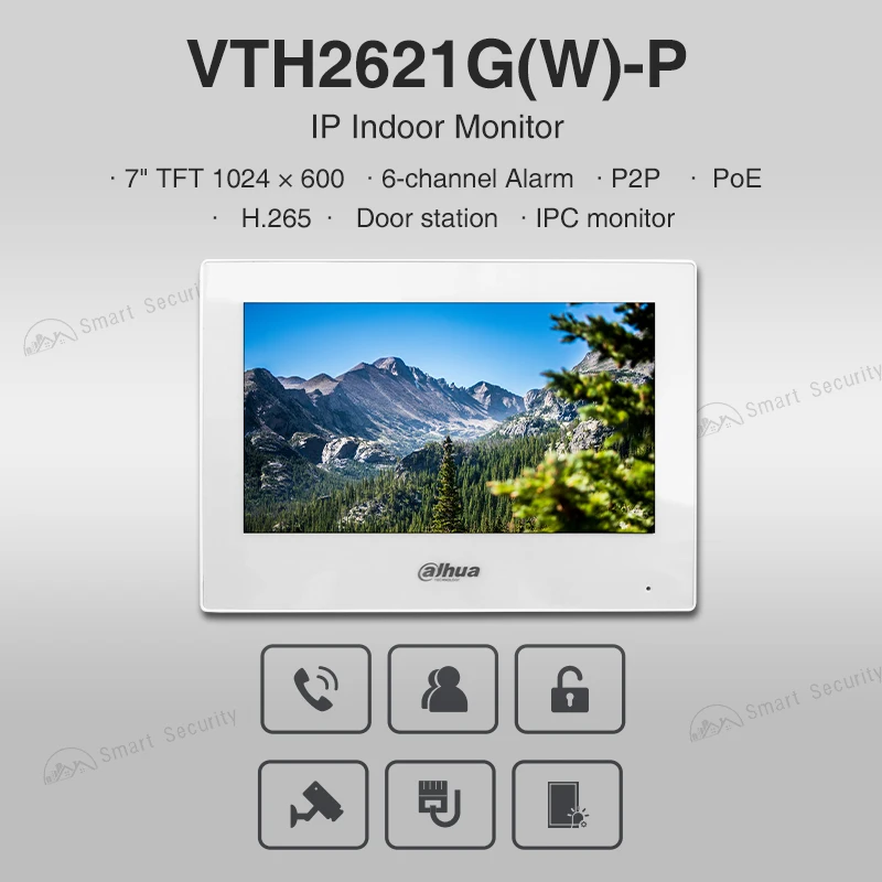 Dahua 오리지널 다국어 비디오 인터콤 스크린 IP 카메라, 실내 모니터 초인종 VTO 시스템, H.265 PoE P2P VTH2621GW-P, 7 인치