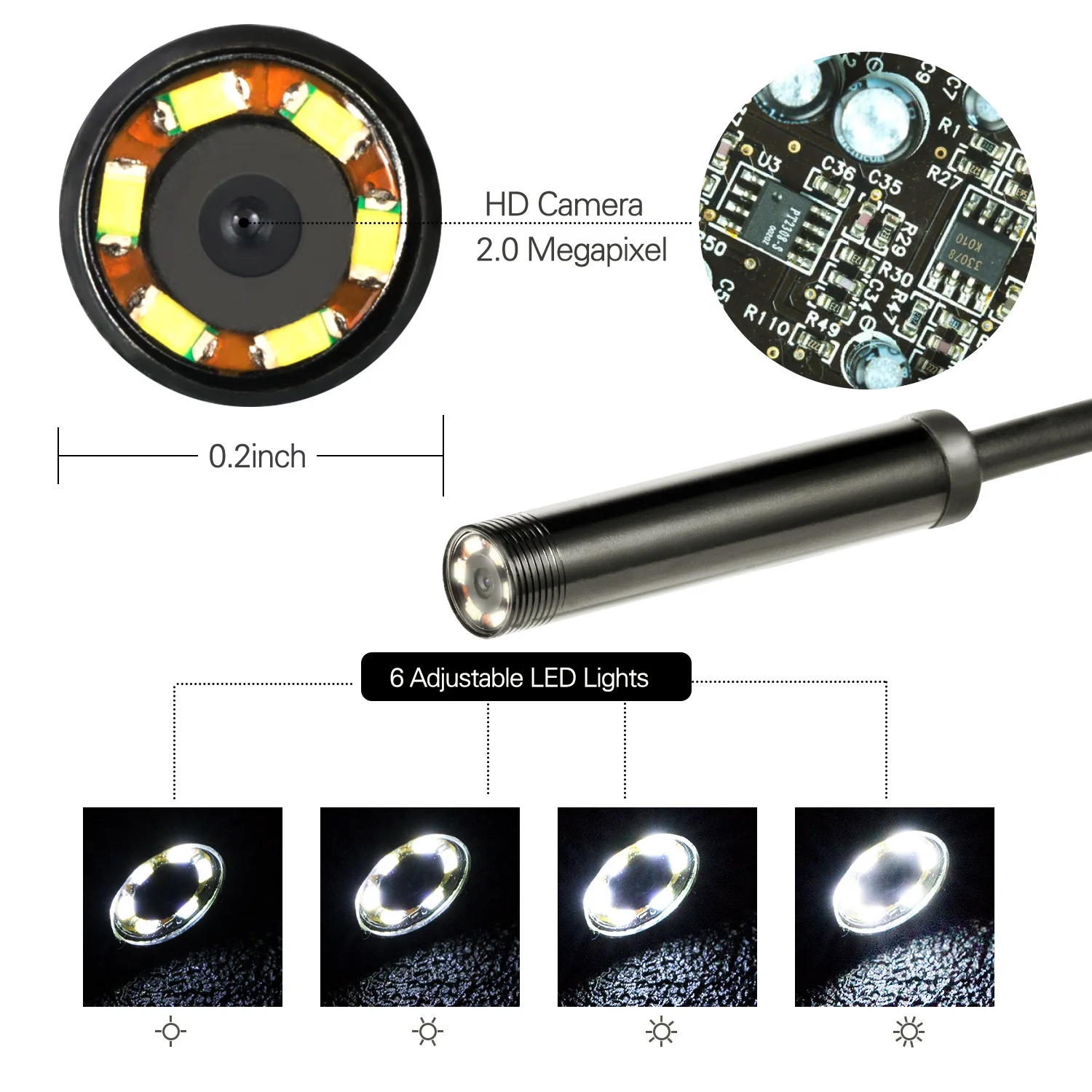 휴대폰 내시경 카메라 USB 마이크로 USB 방수, 안드로이드 폰 가정용 하수관 자동차 검사 도구, 3 in 1 5.5, 7.0mm