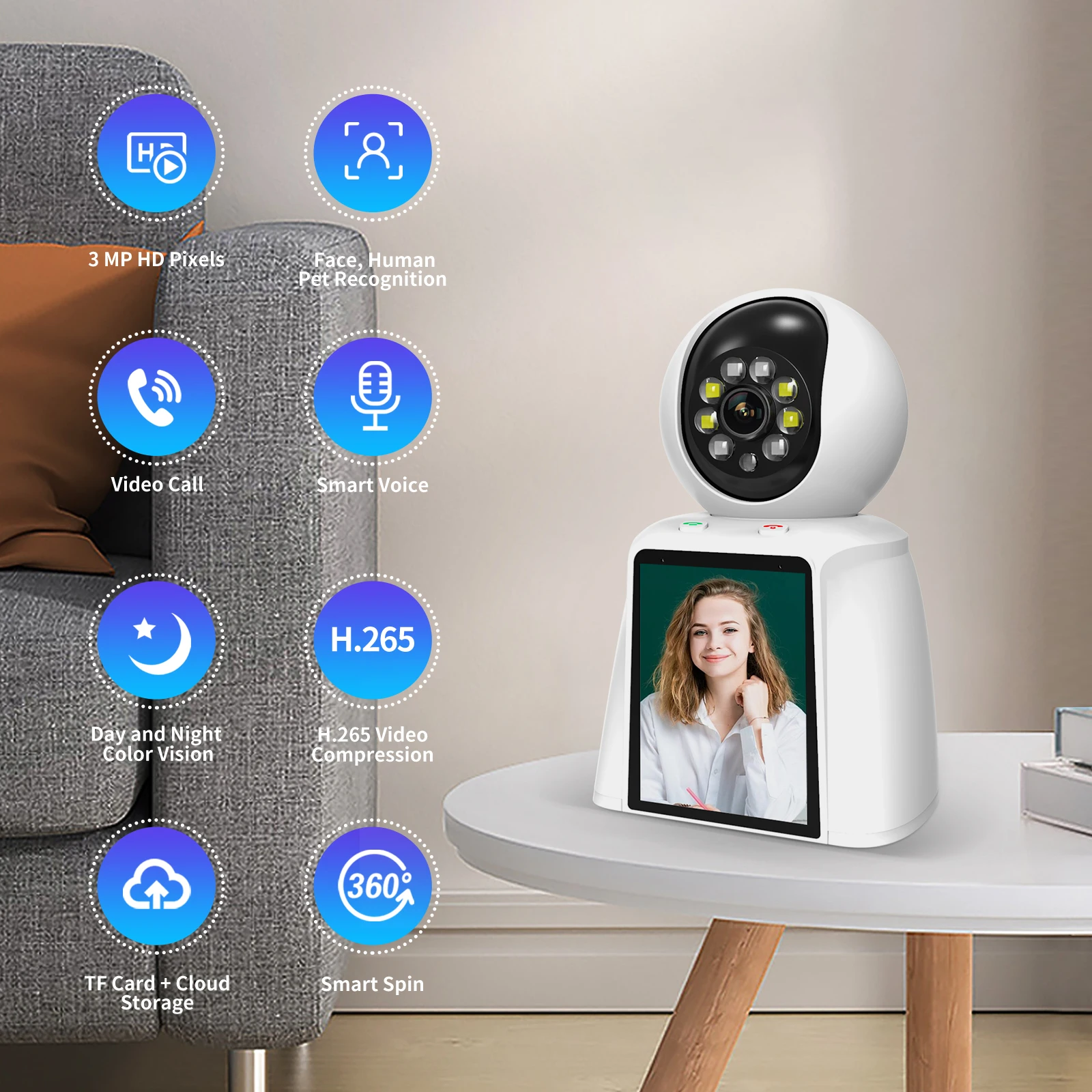 스마트 와이파이 실내 보안 카메라, 지지대 원격 양방향 비디오 무선 카메라, 애완동물, 개, 어린이, 노인을 위한 전화 앱, 2.4G, 2K