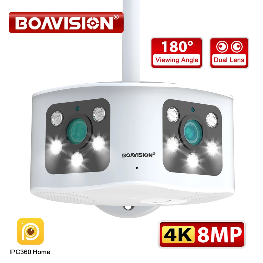 BOAVISION-HD 4K 8MP WIFI 듀얼 렌즈 파노라마 고정 카메라, 180 ° 넓은 시야각 야외 6MP AI 사람 탐지 보안 카메라 title=BOAVISION-HD 4K 8MP WIFI 듀얼 렌즈 파노라마 고정 카메라, 180 ° 넓은 시야각 야외 6MP AI 사람 탐지 보안 카메라 