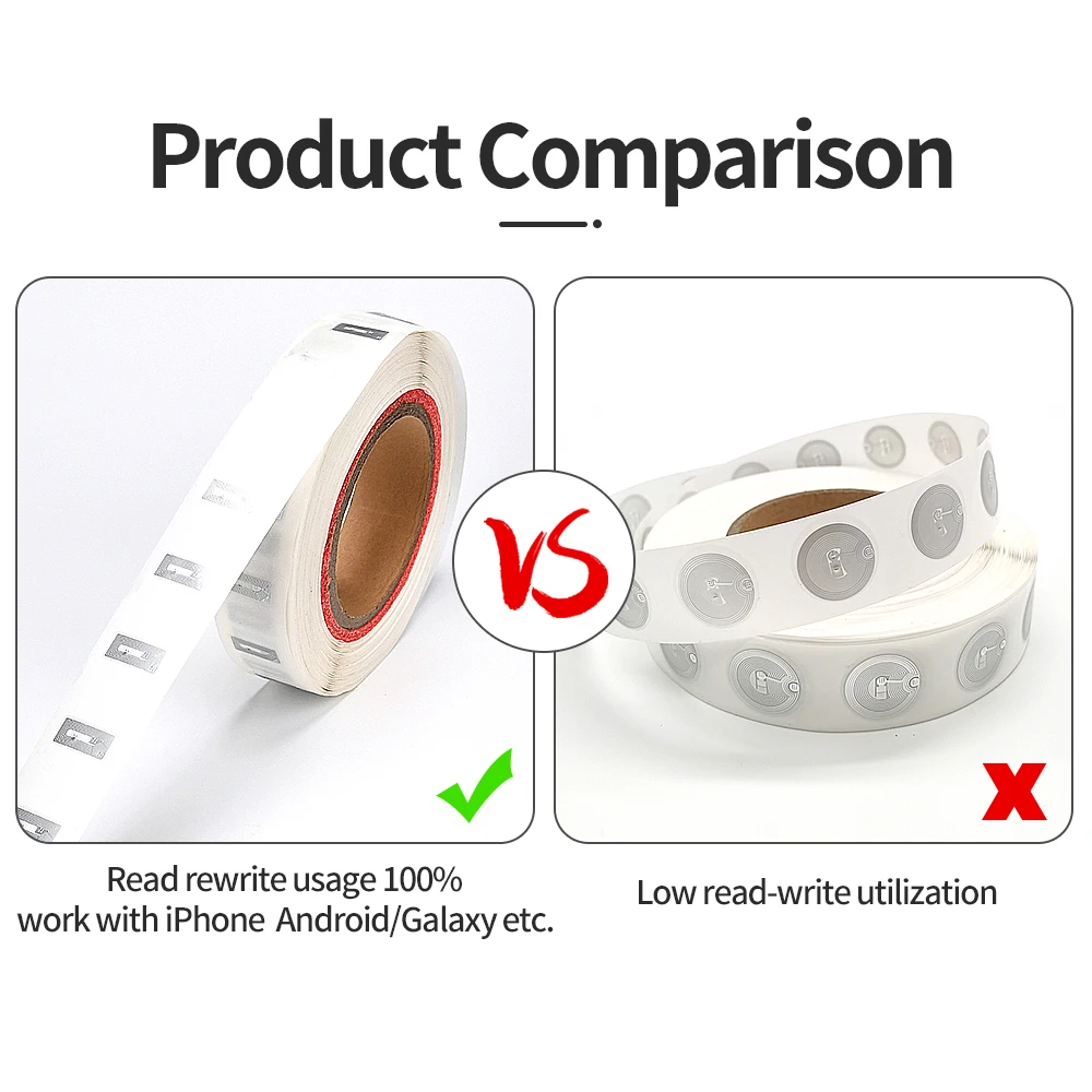 NFC 태그 13.56MHz 프로그래밍 가능 빈 레이블 범용 Rfid 카드 칩, 모든 전화 프로토콜 ISO14443A 213 스티커 50/100 개