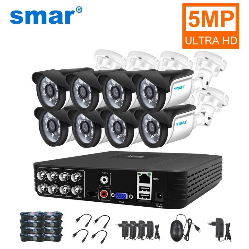 Smar 보안 카메라 시스템, 18m 유선 케이블 비디오 감시 키트, 실내 야외 방수 CCTV 카메라, 5 in 1 DVR, 5MP title=Smar 보안 카메라 시스템, 18m 유선 케이블 비디오 감시 키트, 실내 야외 방수 CCTV 카메라, 5 in 1 DVR, 5MP 