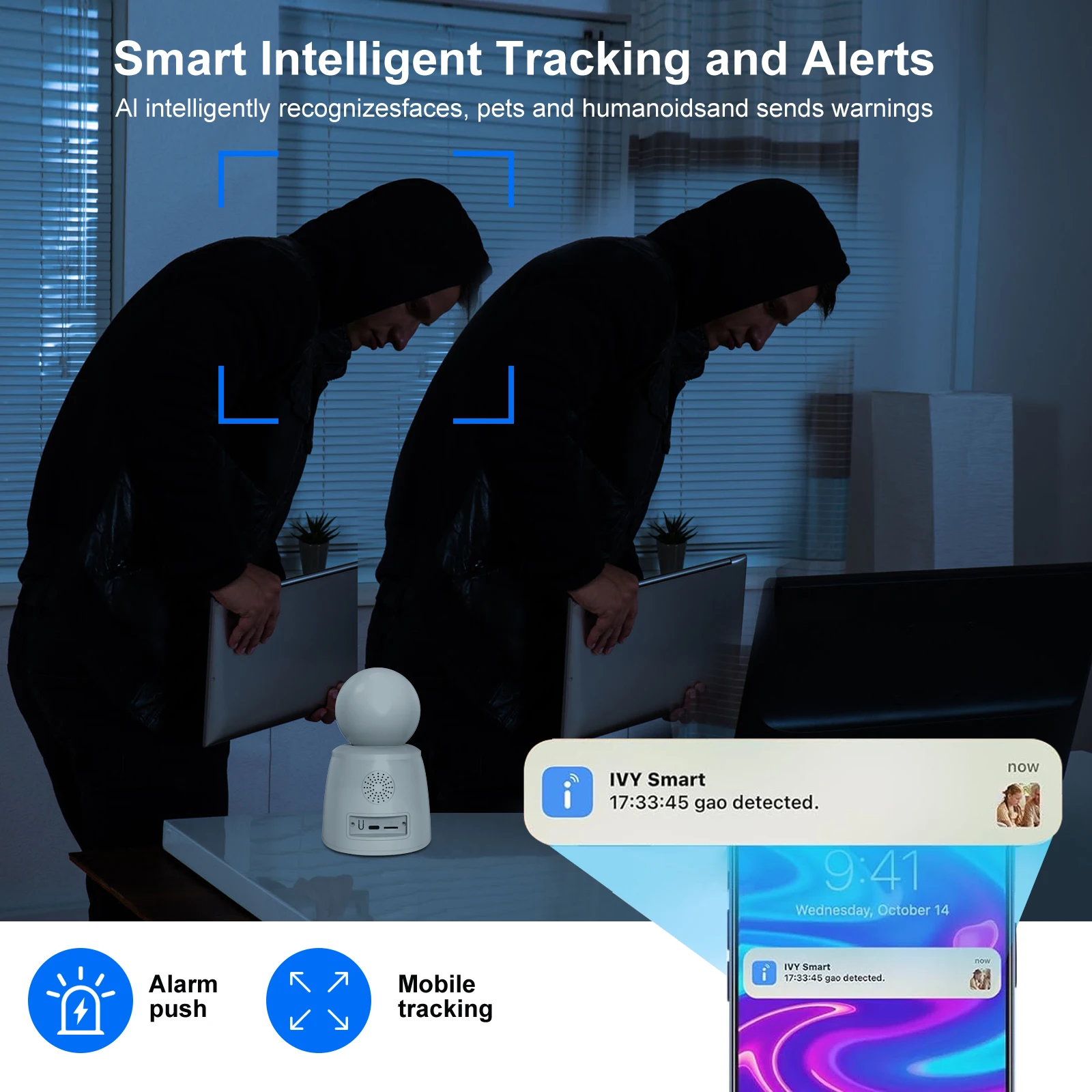 스마트 와이파이 실내 보안 카메라, 지지대 원격 양방향 비디오 무선 카메라, 애완동물, 개, 어린이, 노인을 위한 전화 앱, 2.4G, 2K