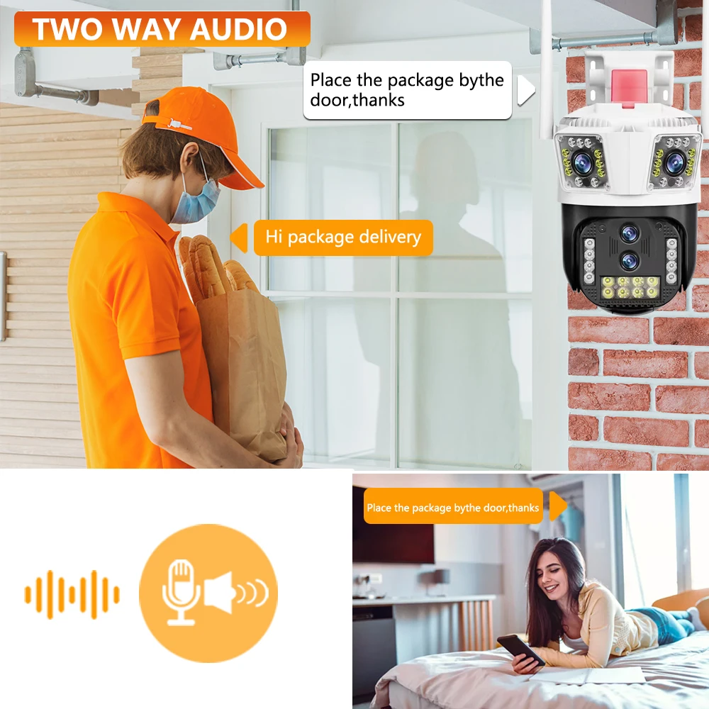 사람 감지 CCTV 카메라, 16MP 8K PTZ IP 카메라, 10x 줌, 4 렌즈, 야외 CCTV, 와이파이 비디오 감시 카메라, IPC360 홈