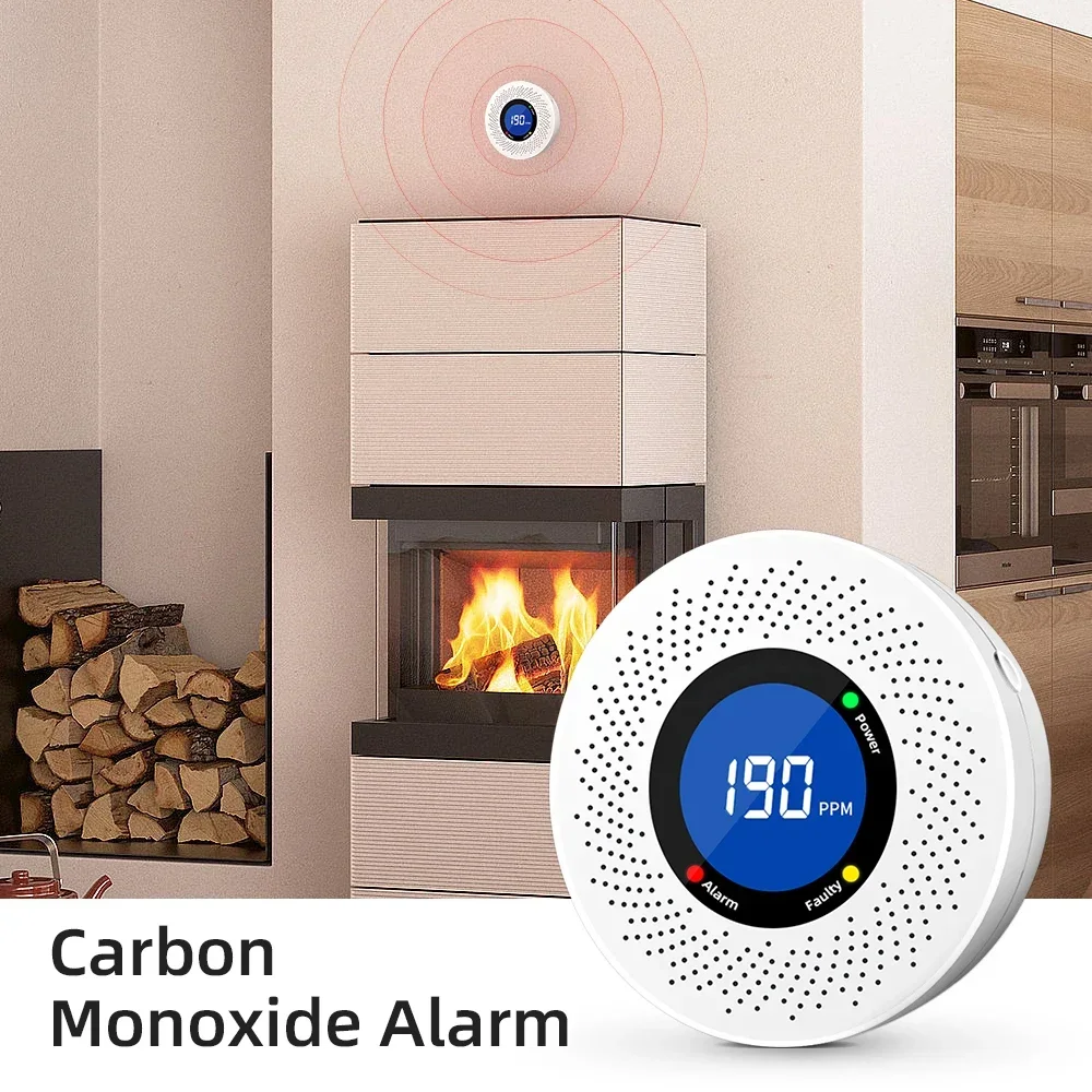 배터리 구동 일산화탄소 감지기, 디지털 디스플레이 알람 센서, 쉬운 설치, 가정 창고용