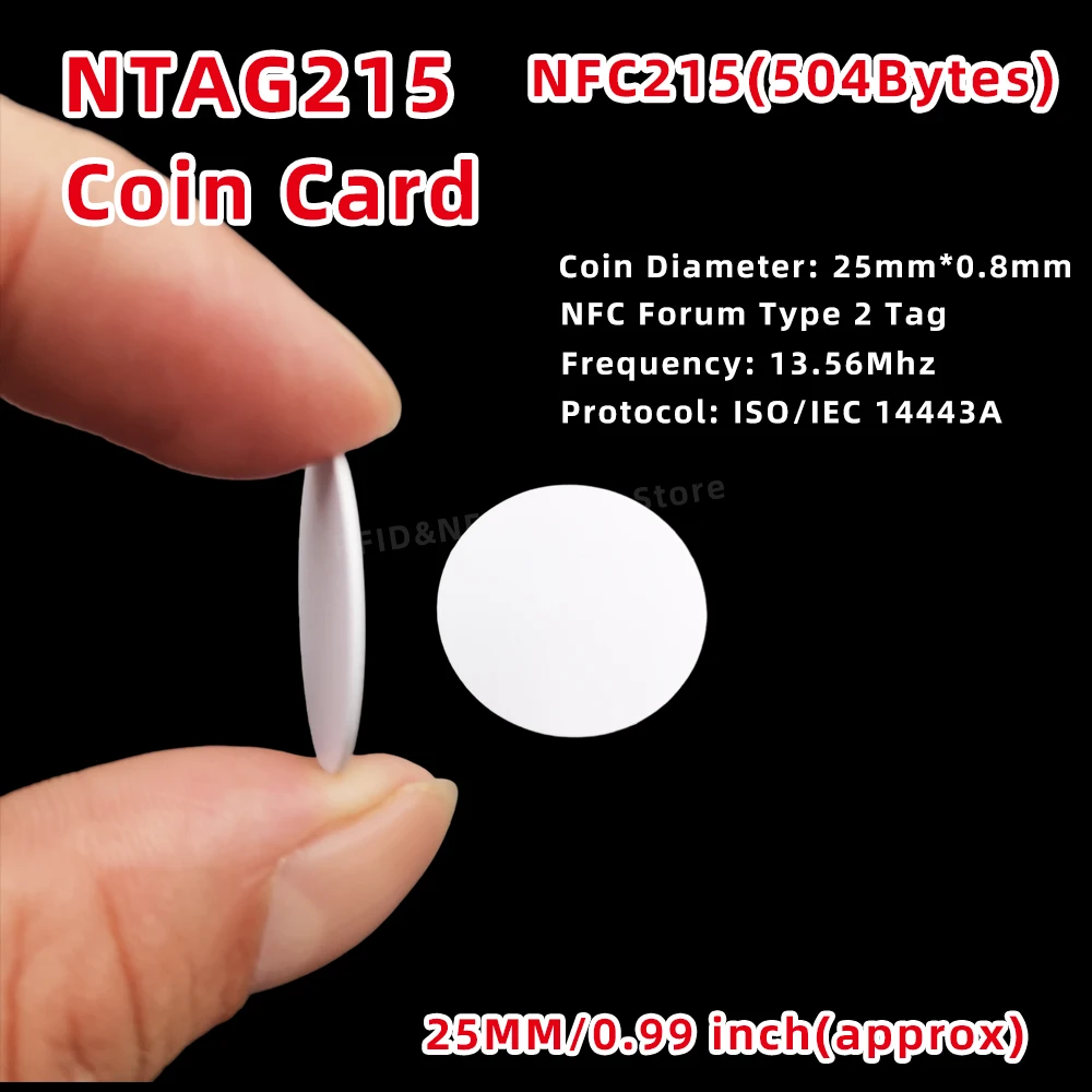 NFC 215 코인 카드, Ntg215 코인 태그, 13.56MHz 14443A RFID NFC 태그, 504 바이트 NFC 개인 자동화 NFC 215 카드, 10 개, 50 개, 100 개