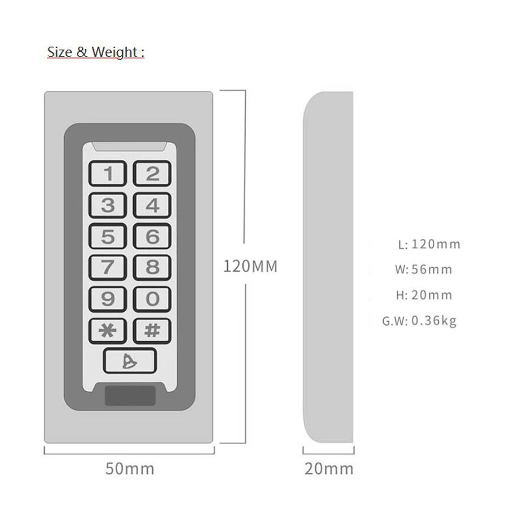 금속 키패드 RFID 액세스 제어 시스템 지원 Wiegand 26 출력 근접 카드 독립형 도어 액세스 컨트롤러 2000 사용자