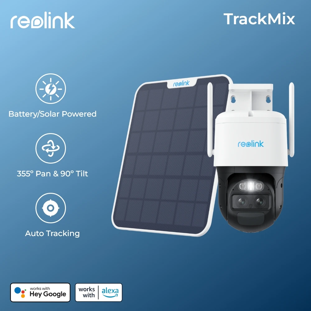 reolink Trackmix 2K 2.4/5GHz WiFi 듀얼 렌즈 태양 전지 패널 배터리 보안 카메라 4MP 무선 PTZ IP 카메라 지원 자동 추적 title=reolink Trackmix 2K 2.4/5GHz WiFi 듀얼 렌즈 태양 전지 패널 배터리 보안 카메라 4MP 무선 PTZ IP 카메라 지원 자동 추적 