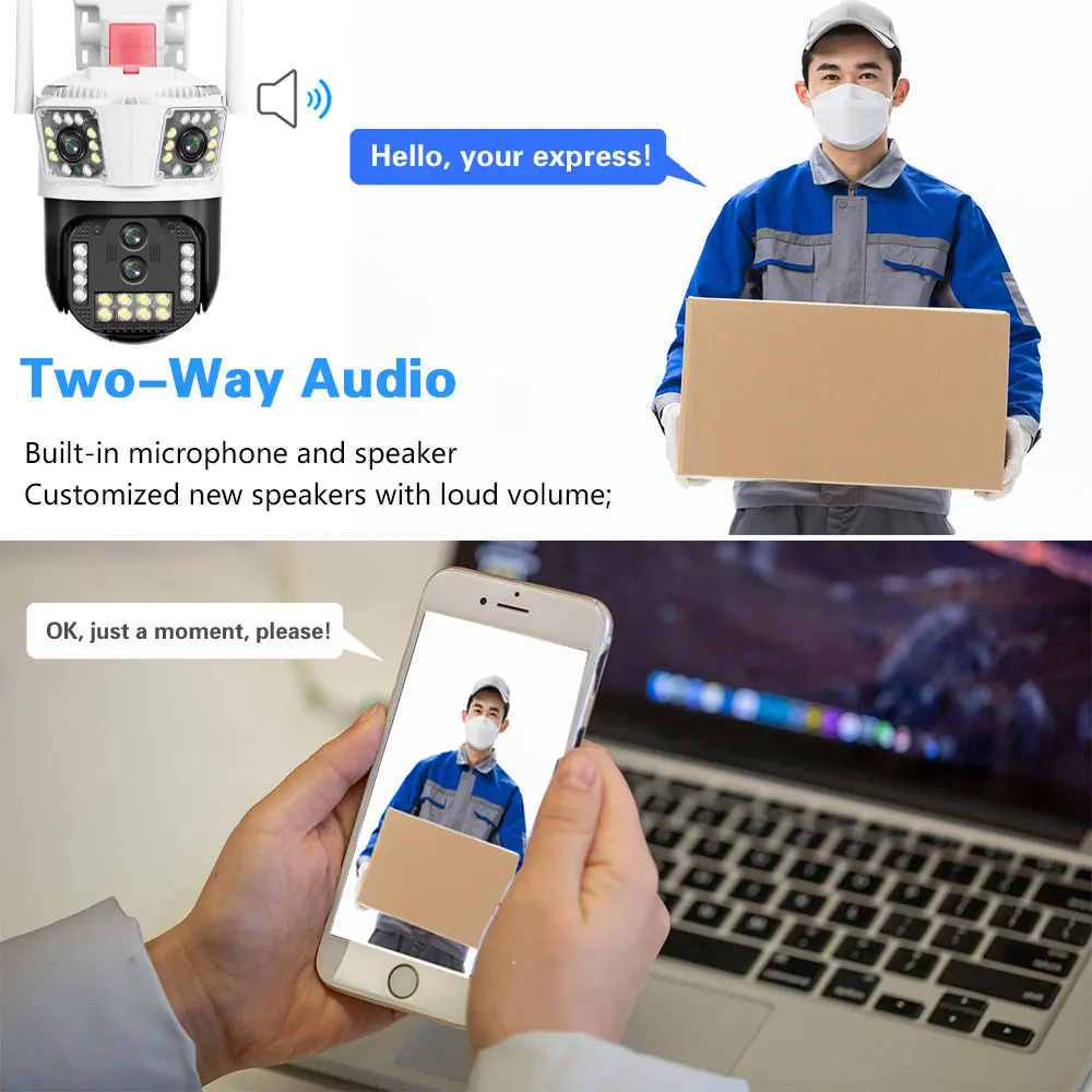 보안 보호 CCTV 컬러 야간 투시경, 16MP 8K HD IP 카메라, 10X 줌, 야외 4 개 렌즈, 3 화면 PTZ 8MP 와이파이 카메라